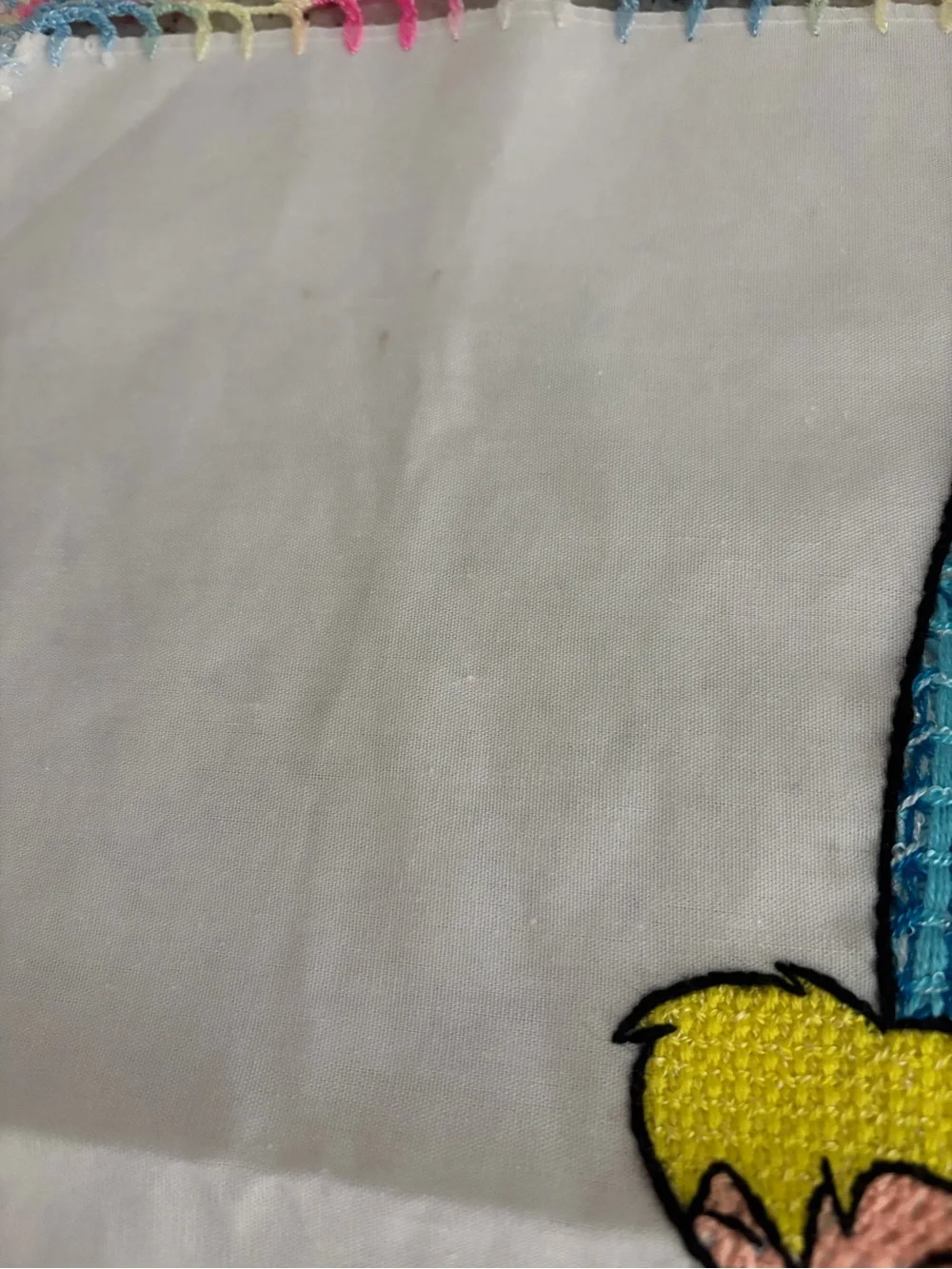 VTG Tinkerbell Hand Embroidered Fairy with Colorful Crochet Edge
